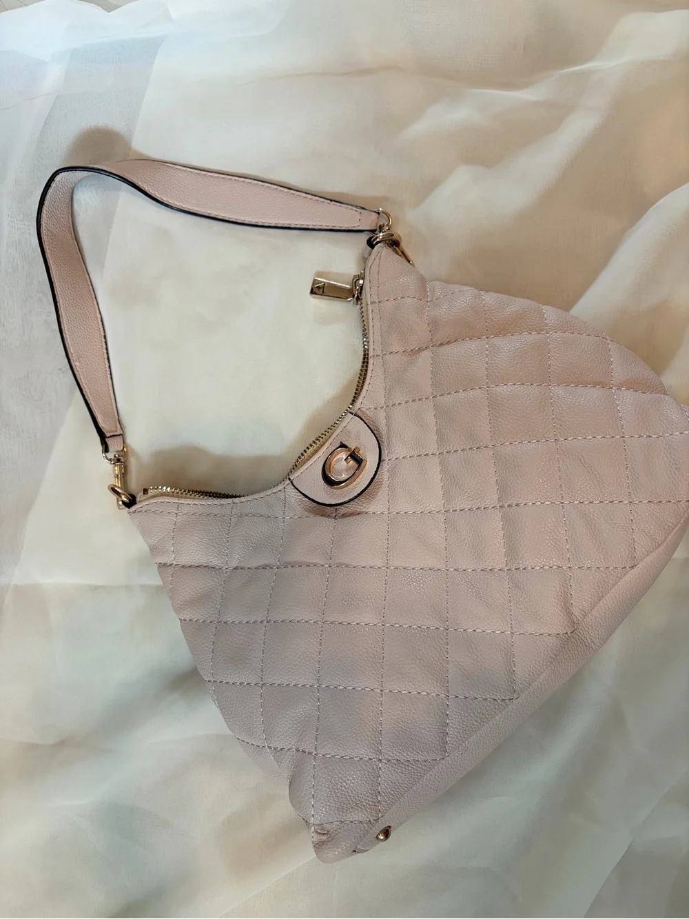 Guess Quilted Pale Pink Shoulder Bag with Gold Hardware